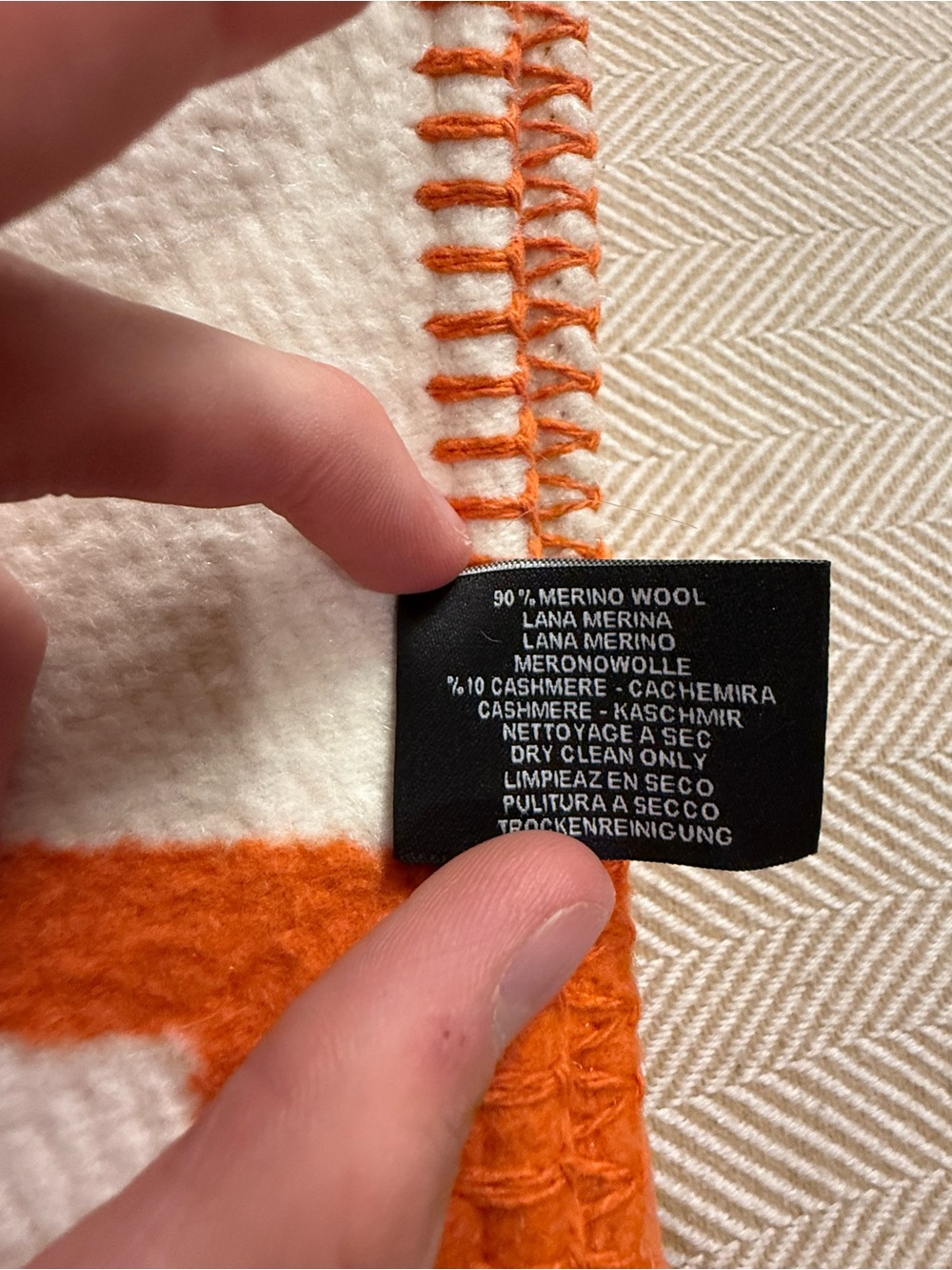 Hermes Avalon throw blanket Classic Orange/White Wool And Cashmere - Picture 3 of 7